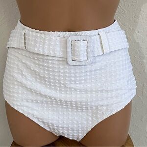 Evarae Elena Belted Bikini Bottoms in seersucker